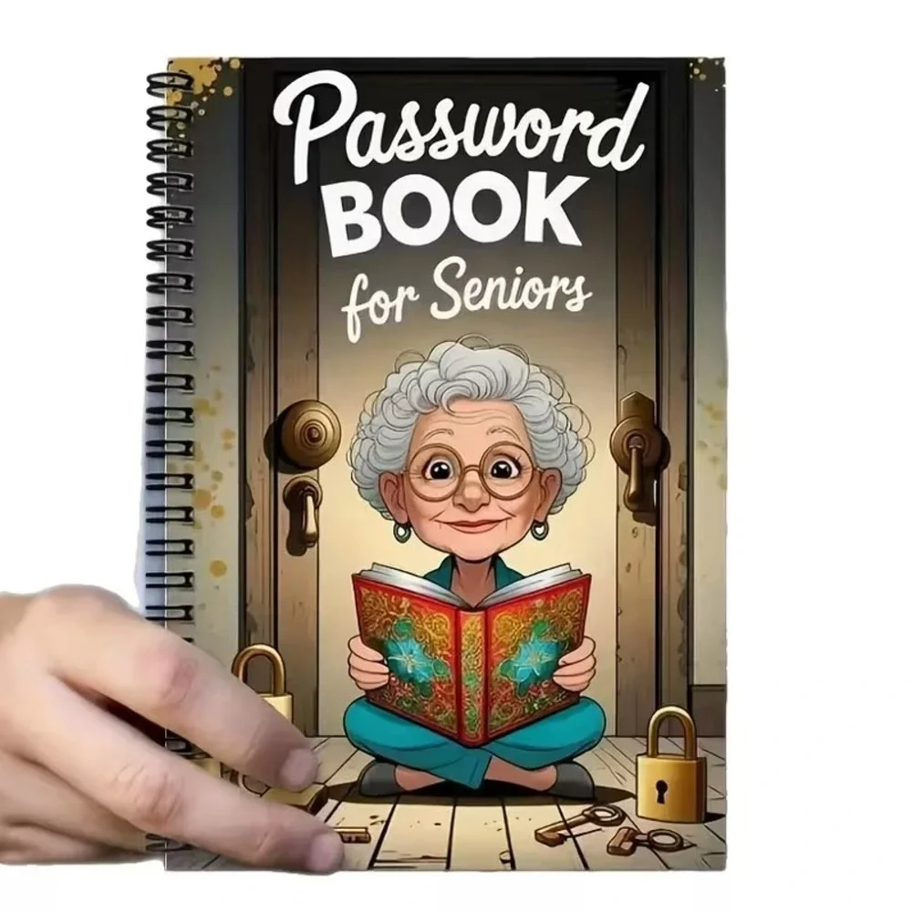 Cartoon Spiral Password Book For Seniors (70 Pages)‎